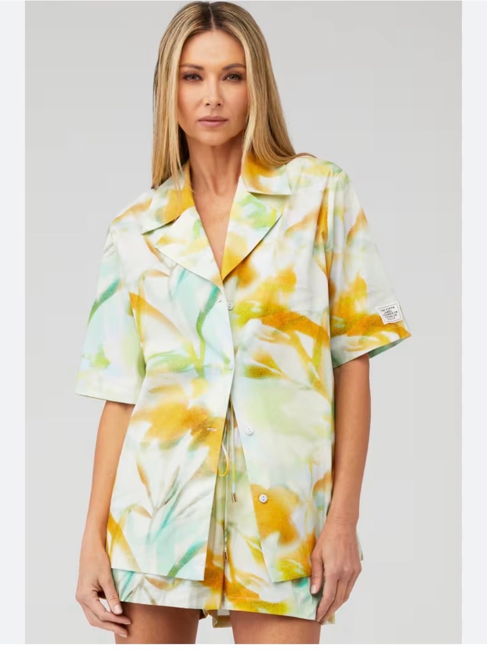 The Fifth Label Watercolor-Print Short Set in Yellow & Mint